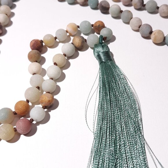 African Opal Mala Meditation 86 Beads Necklace Tassel NWOT - Picture 3 of 6